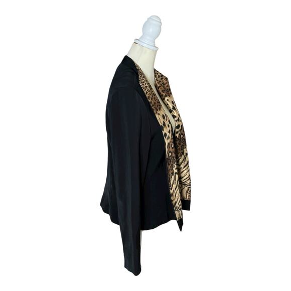 Jessica Howard Black Padded Shoulder Women’s Blazer Jacket Open Front Leopard 14 - Picture 5 of 9